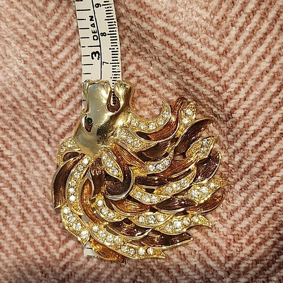 MGM Lion Head Cat Scarf ring Rhinestones Gold Tone Metal brown Enamel CRAFT - Picture 7 of 10